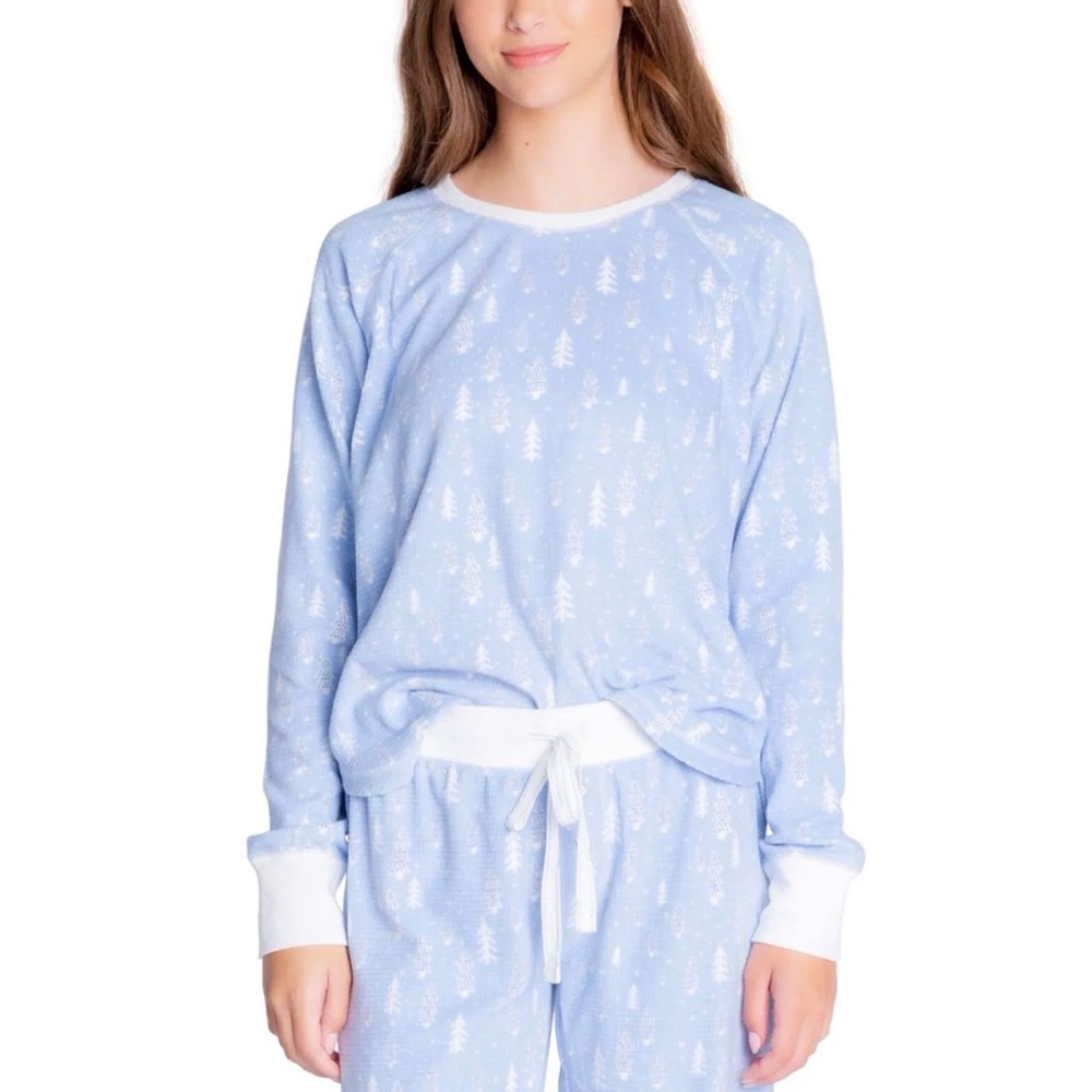 Insomniax Tree Printed Pajama Top Size L  -Sky Blue-